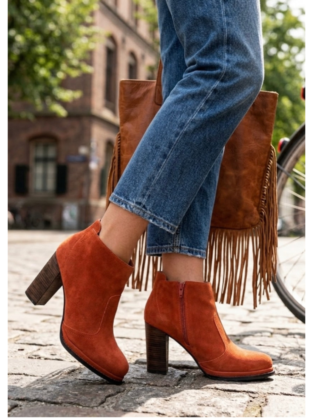 Jeffrey Campbell Handmade Womans Boots Ankle Boots 6 Orange Suede Block Heel
